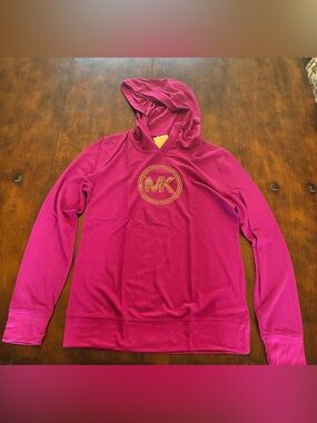 Michael Kors Fuchsia Hoodie with Gold Rhinestone MK Emblem